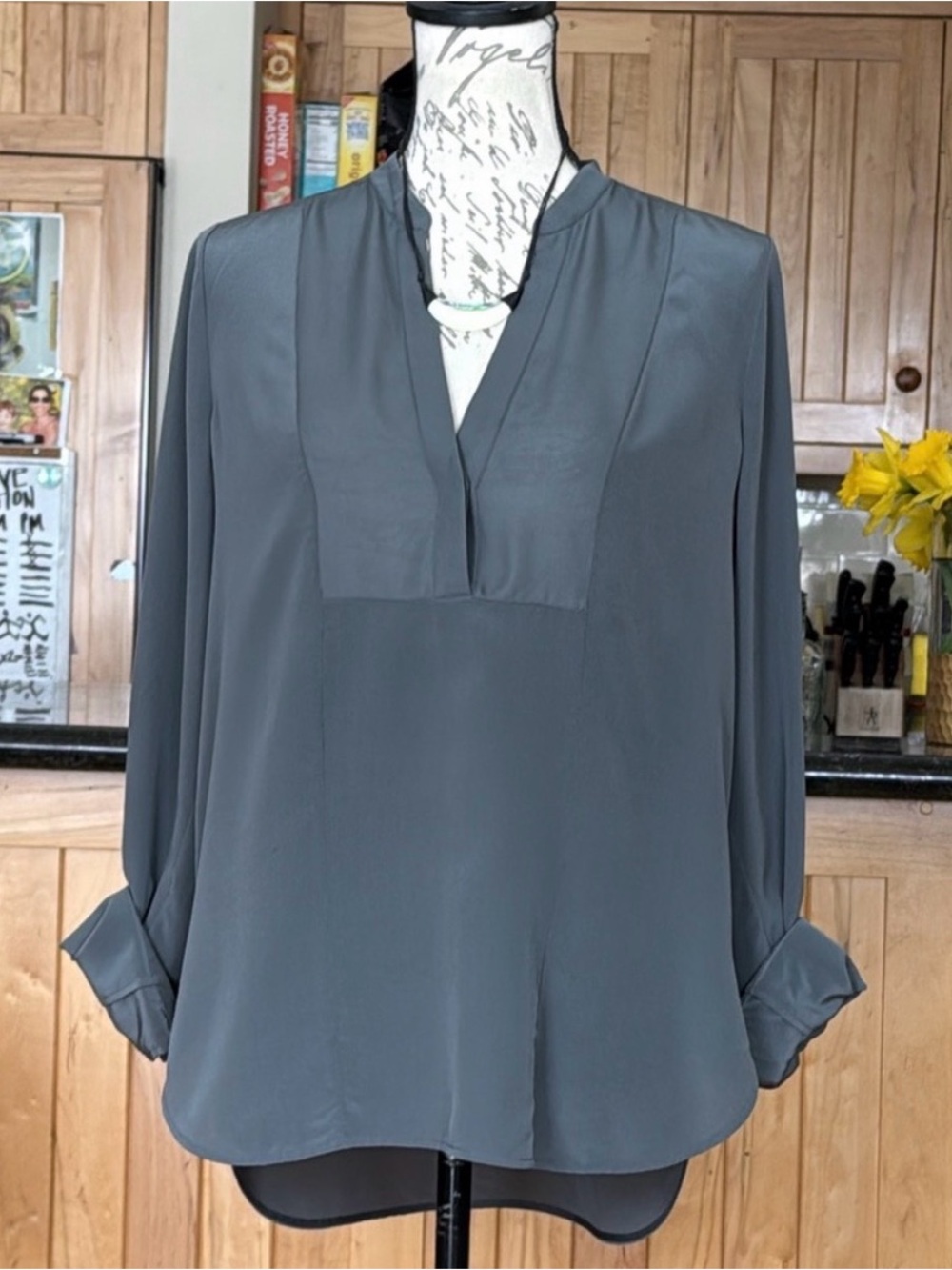 Beautiful Vince V-Neck Pullover Charcoal Silk Blouse. Worn once...Small